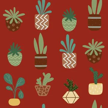Home potted plants seamless pattern. Stock Illustration
