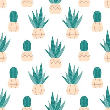 Home potted plants seamless pattern. Houseplants. Home interior. Stock Illustration