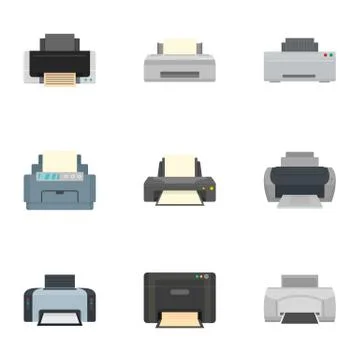 Home printer icon set, flat style Stock Illustration