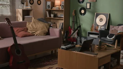 Home Recording Studio Equipped with Devices for Music Production Stock Footage 335402665