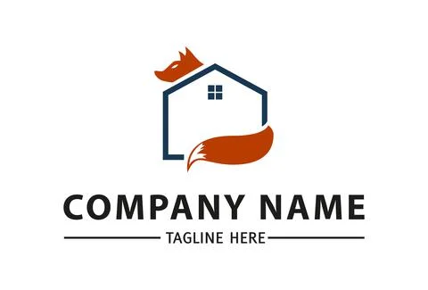 Home Red Orange Fox Logo Design	 Stock Illustration