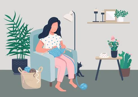 Home relaxation flat color vector illustration Stock Illustration