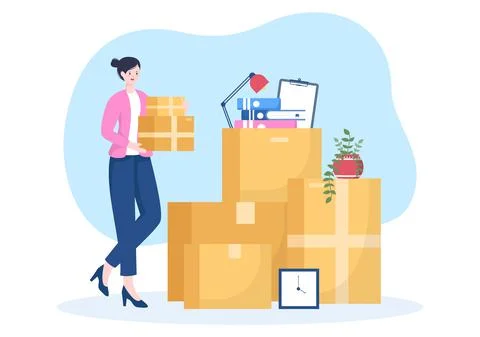 Home Relocation or People Moving with Cardboard Packaging Boxes or Pack Belon Illustrazione stock
