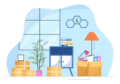 Home Relocation or People Moving with Cardboard Packaging Boxes or Pack Belon Stock Illustration