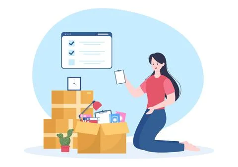 Home Relocation or People Moving with Cardboard Packaging Boxes or Pack Belon Stock Illustration