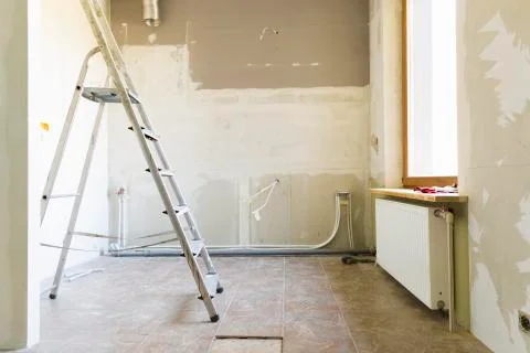 Home renovation concept. Kitchen in process of repair and renovation Stock Photos