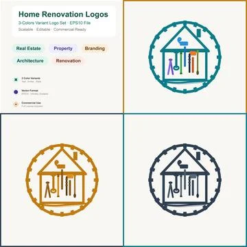 Home Renovation Logo Set Vector Construction Remodel Brand 스톡 일러스트