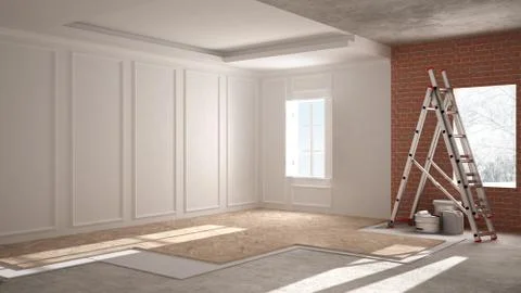 Home renovation, repairing process, restructuring and wall painting, construc Stock Illustration
