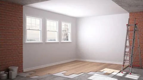 Home renovation, restructuring process, repair and wall painting, constructio Illustrazione stock