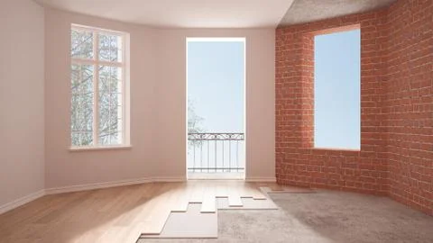 Home renovation, restructuring process, repair and wall painting, constructio Stock Illustration