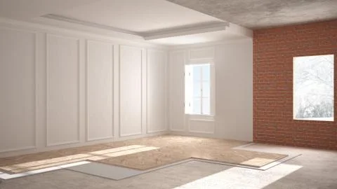 Home renovation, restructuring process, repair and wall painting, constructio Stock Illustration