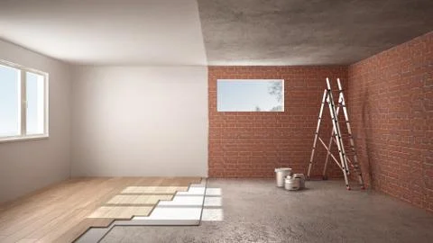 Home renovation, restructuring process, repair and wall painting, constructio Stock Illustration