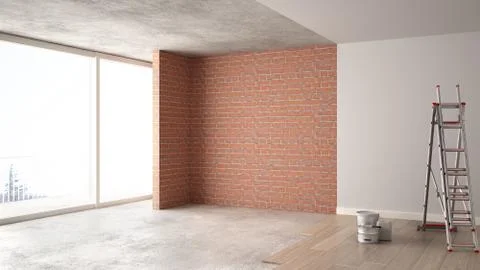 Home renovation, restructuring process, repair and wall painting, constructio Stock Illustration