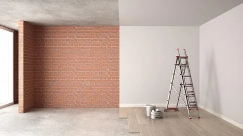 Home renovation, restructuring process, repair and wall painting, constructio Stock Illustration