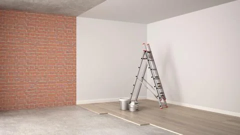 Home renovation, restructuring process, repair and wall painting, constructio Stock Illustration