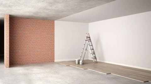 Home renovation, restructuring process, repair and wall painting, constructio Illustrazione stock