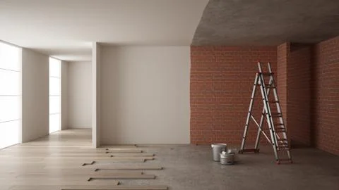 Home renovation, restructuring process, repair and wall painting, constructio Stock Illustration