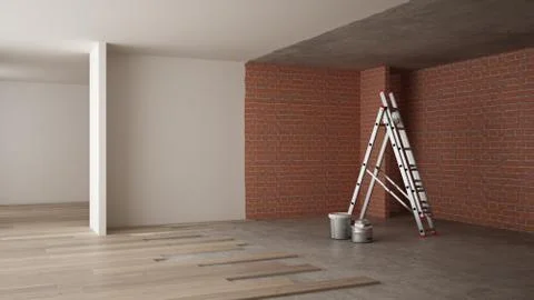 Home renovation, restructuring process, repair and wall painting, constructio Stock Illustration