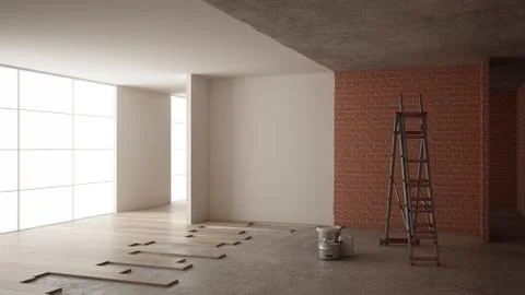 Home renovation, restructuring process, repair and wall painting, constructio Stock Illustration