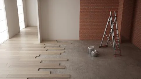 Home renovation, restructuring process, repair and wall painting, constructio Stock Illustration