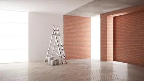 Home renovation, restructuring process, repair and wall painting, constructio Illustrazione stock
