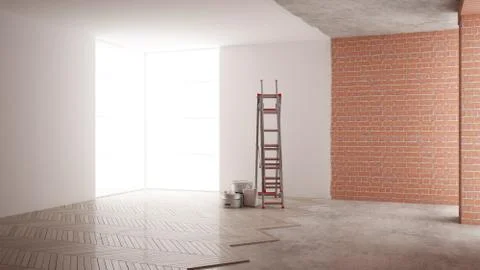 Home renovation, restructuring process, repair and wall painting, constructio Stock Illustration