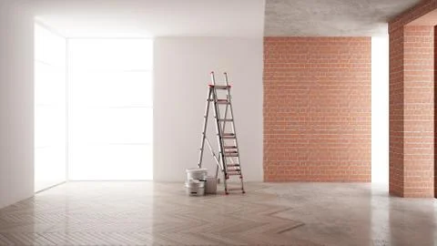 Home renovation, restructuring process, repair and wall painting, constructio Stock Illustration