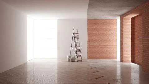 Home renovation, restructuring process, repair and wall painting, constructio Stock Illustration