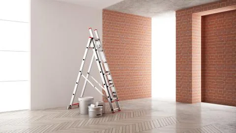 Home renovation, restructuring process, repair and wall painting, constructio Stock Illustration