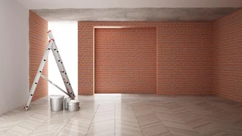 Home renovation, restructuring process, repair and wall painting, constructio Stock Illustration