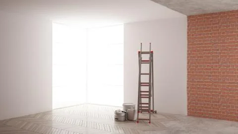 Home renovation, restructuring process, repair and wall painting, constructio Stock Illustration