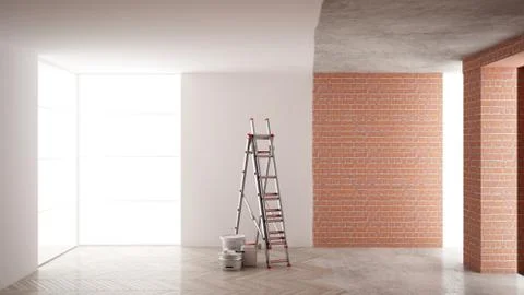 Home renovation, restructuring process, repair and wall painting, constructio Illustrazione stock
