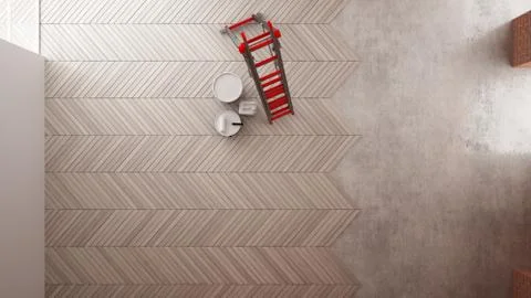 Home renovation, restructuring process, repair and wall painting, constructio Stock Illustration