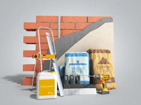 Home renovation restructuring process repair wall painting new house construc Stock Illustration