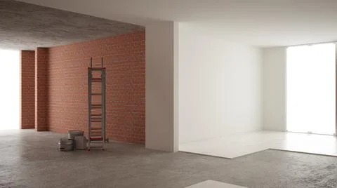 Home renovation, restructuring process, repair and wall painting, constructio Stock Illustration
