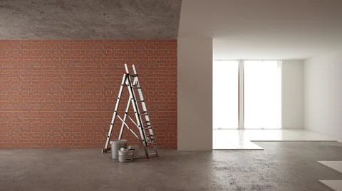 Home renovation, restructuring process, repair and wall painting, constructio Illustrazione stock