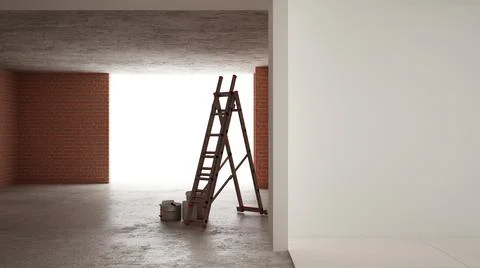 Home renovation, restructuring process, repair and wall painting, constructio Illustrazione stock