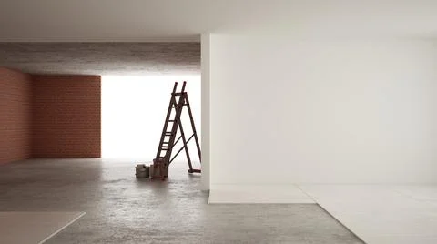 Home renovation, restructuring process, repair and wall painting, constructio Illustrazione stock