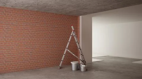 Home renovation, restructuring process, repair and wall painting, constructio Illustrazione stock