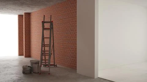Home renovation, restructuring process, repair and wall painting, constructio Stock Illustration