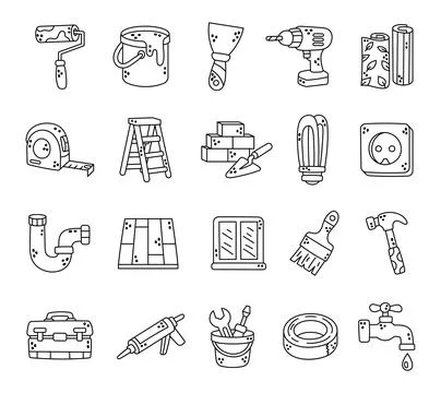 Home renovation set featuring roller paint Stock Illustration