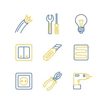 Home repair, electric vector flat icons set Stock Illustration