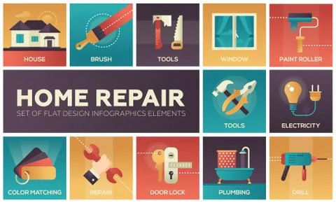 Home repair - vector modern flat design icons set Stock Illustration