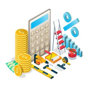 Home repairs budget concept vector isometric illustration Stock Illustration