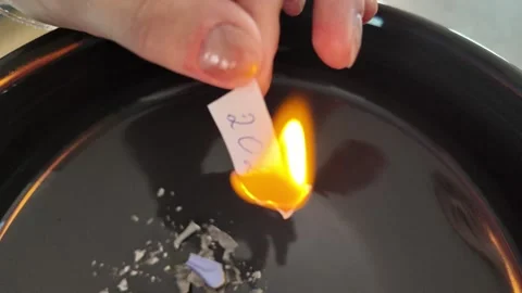 Home ritual of setting intentions through burning paper and ash Stock Footage 321826040