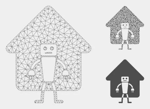 Home Robot Vector Mesh Wire Frame Model and Triangle Mosaic Icon イラスト素材