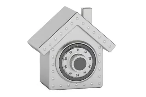 Home safe. Combination safe box in shape of house, 3D rendering 스톡 일러스트