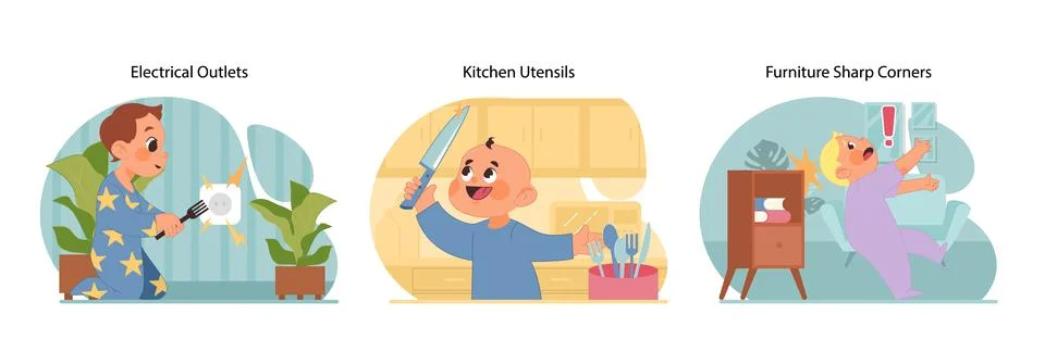 In home safety set. Flat vector illustration 스톡 일러스트
