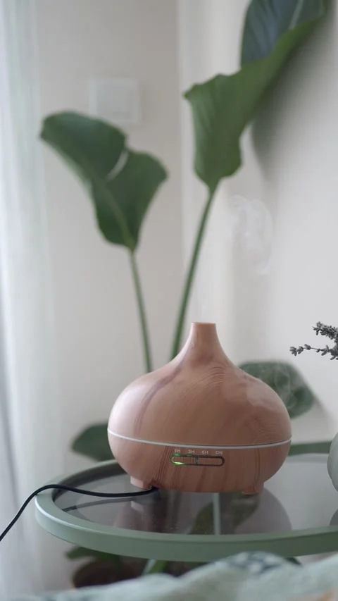 Home scent diffuser creates aroma in living room space Stock Footage 331767148