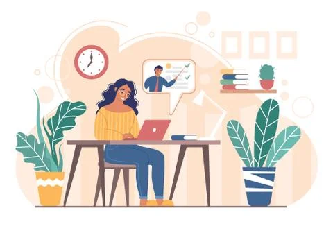 Home schooling concept vector flat style design illustration Stock Illustration